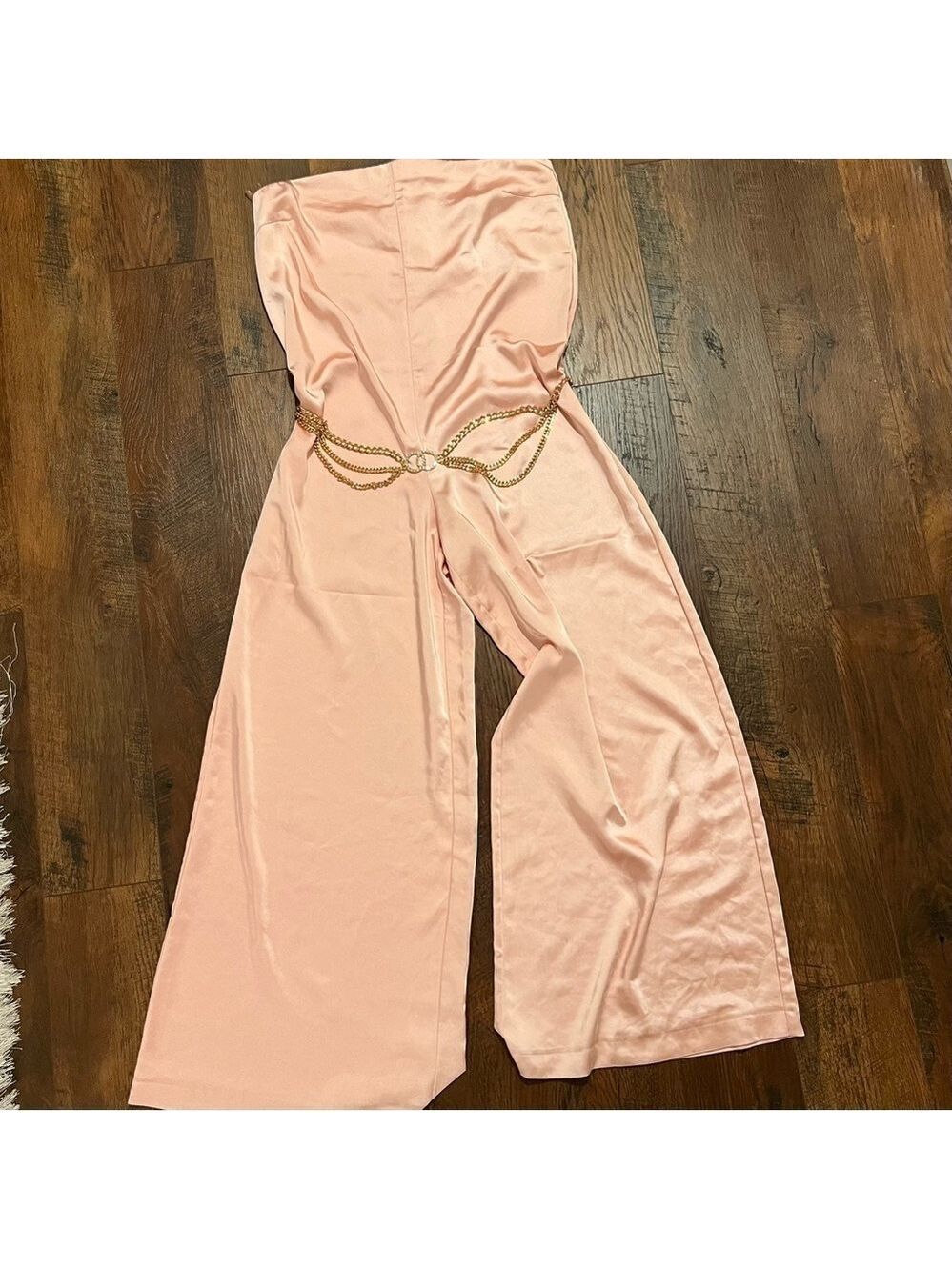 ZARA Pink satin strapless wide leg pantsuit. NWOT Size XL